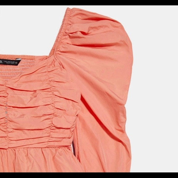 NWOT ZARA RUFFLE TRIM CORAL VOLUMINOUS TOP - Picture 5 of 5